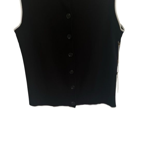 Cyrus NYC Black Contrast Piping Sleeveless Cardigan Sweater Vest NWT Medium - Picture 4 of 10